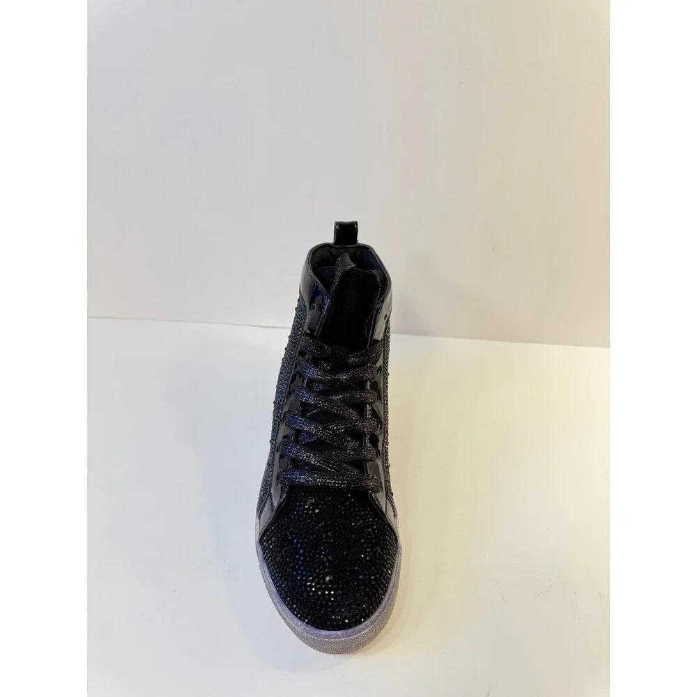 Ninety Union High Top Athletic Fashion Sneaker with Rhinestones, Black, 7